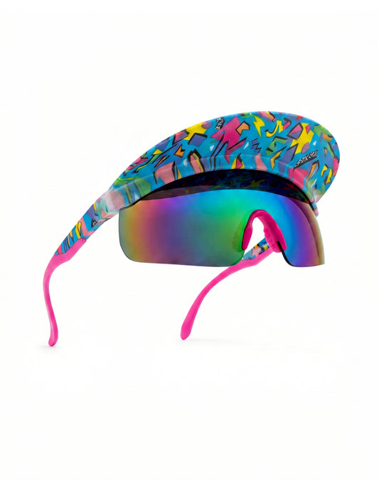 Blaue 80er-Jahre-Brille mit Visier für Erwachsene