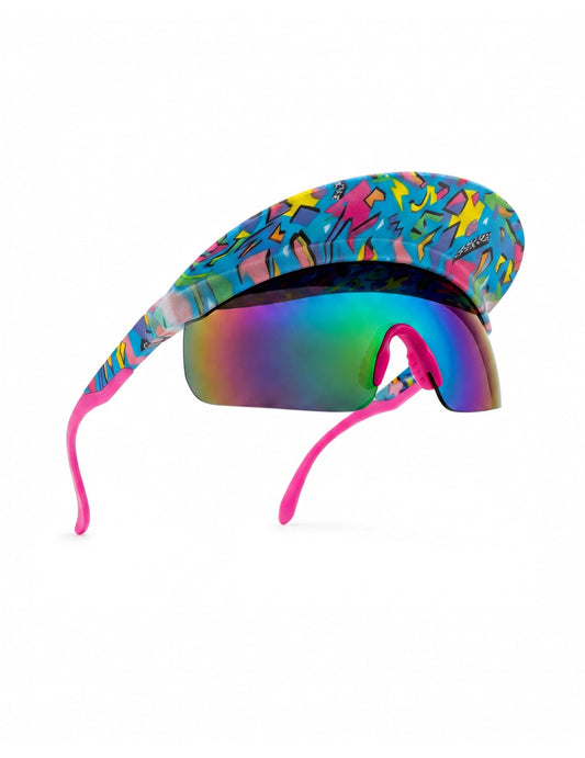 80er Jahre Brille mit Visier blau für Erwachsene