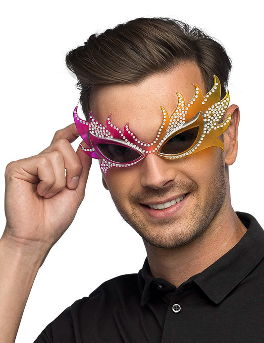 Vue de face des lunettes flammes à strass