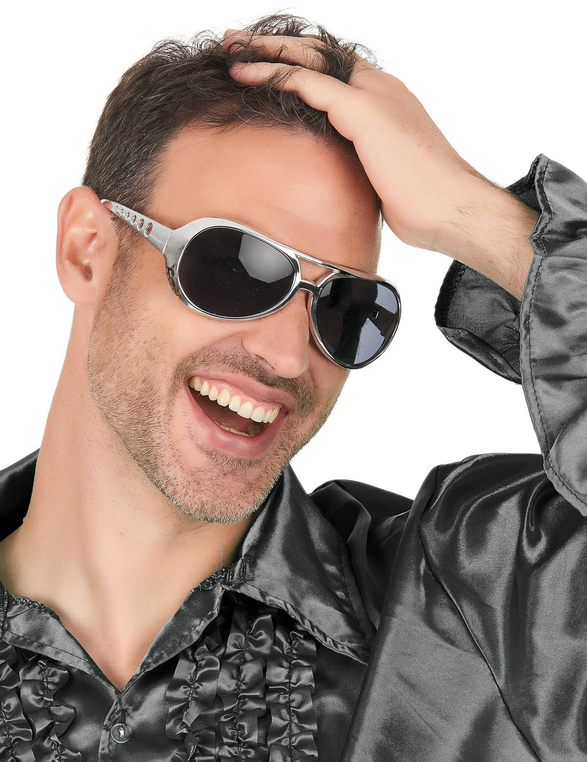 Gros plan sur la monture des lunettes rondes pour adulte argent en plastique