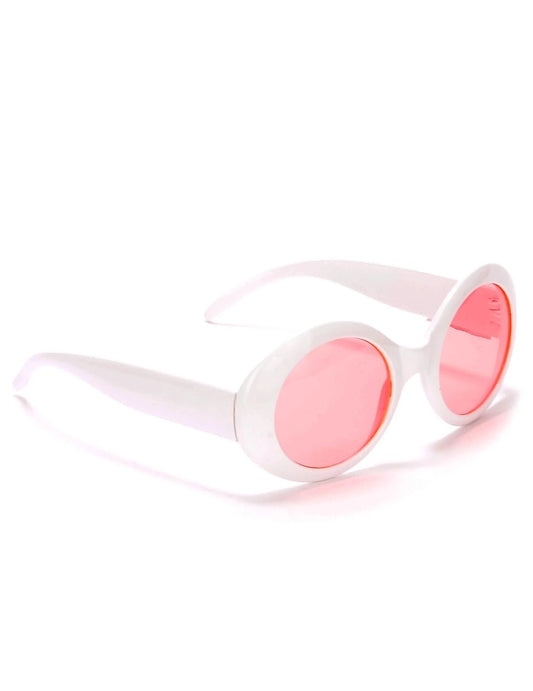 Runde Brille in Weiß mit roten Gläsern