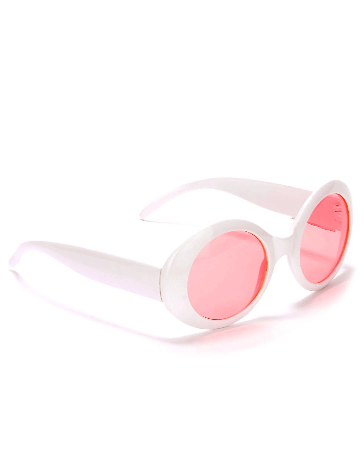 Runde Brille in Weiß mit roten Gläsern