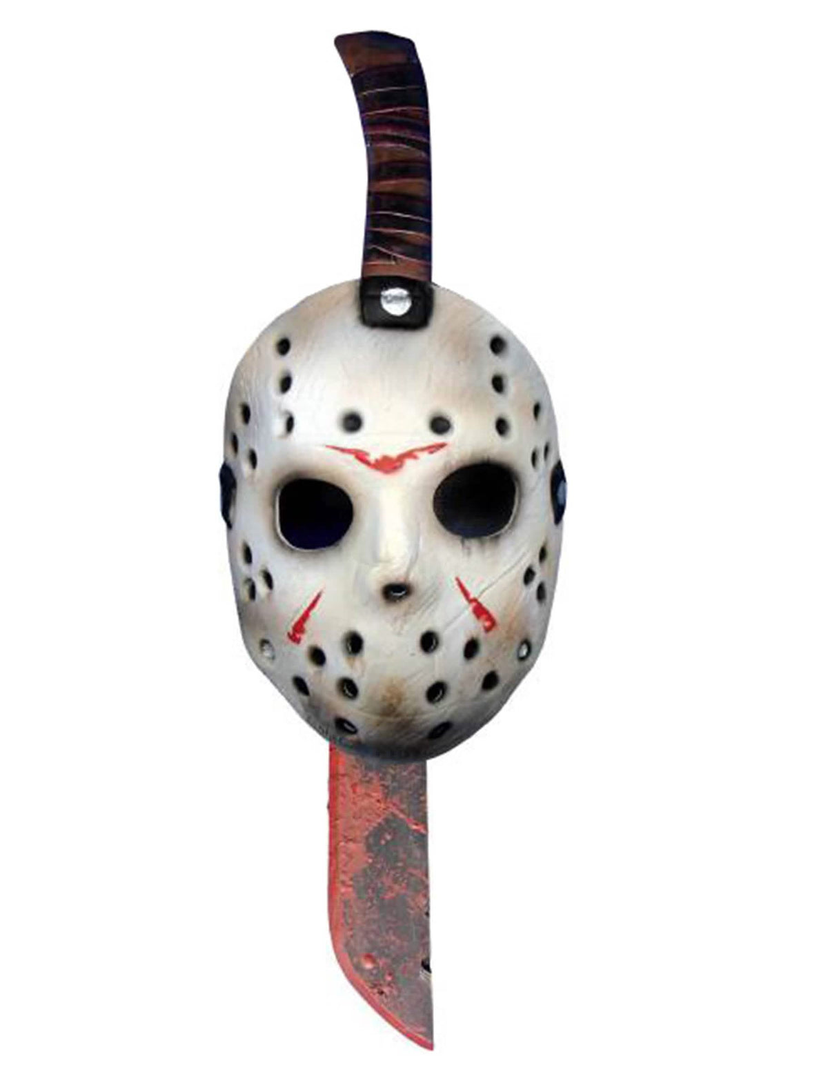 Machette et masque en plastique Jason Vendredi 13 pour adulte blanc avec machette ensanglantée