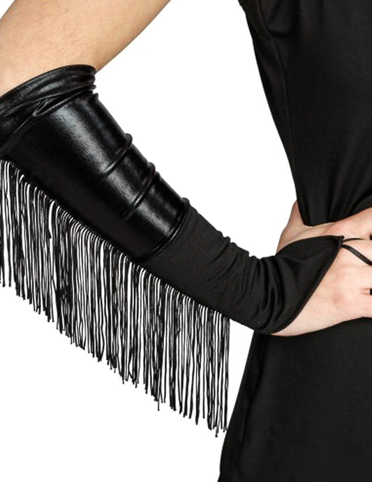 Schwarze Armstulpen mit Fransen
