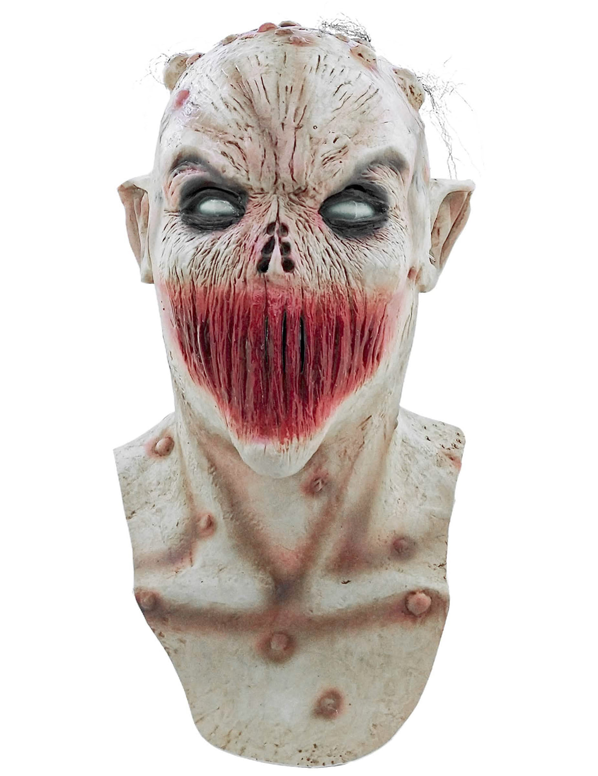 Vorderansicht der Halloween-Maske mit zugenähter Mundpartie