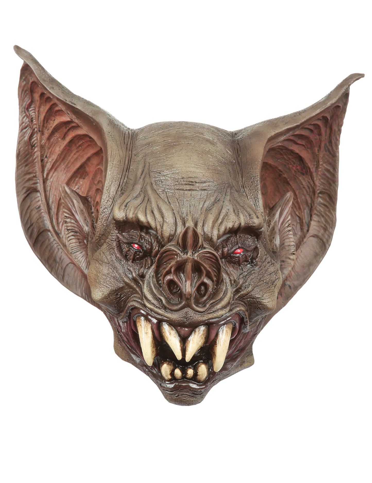 Masque de créature chauve-souris pour adulte marron avec grandes oreilles et crocs saillants