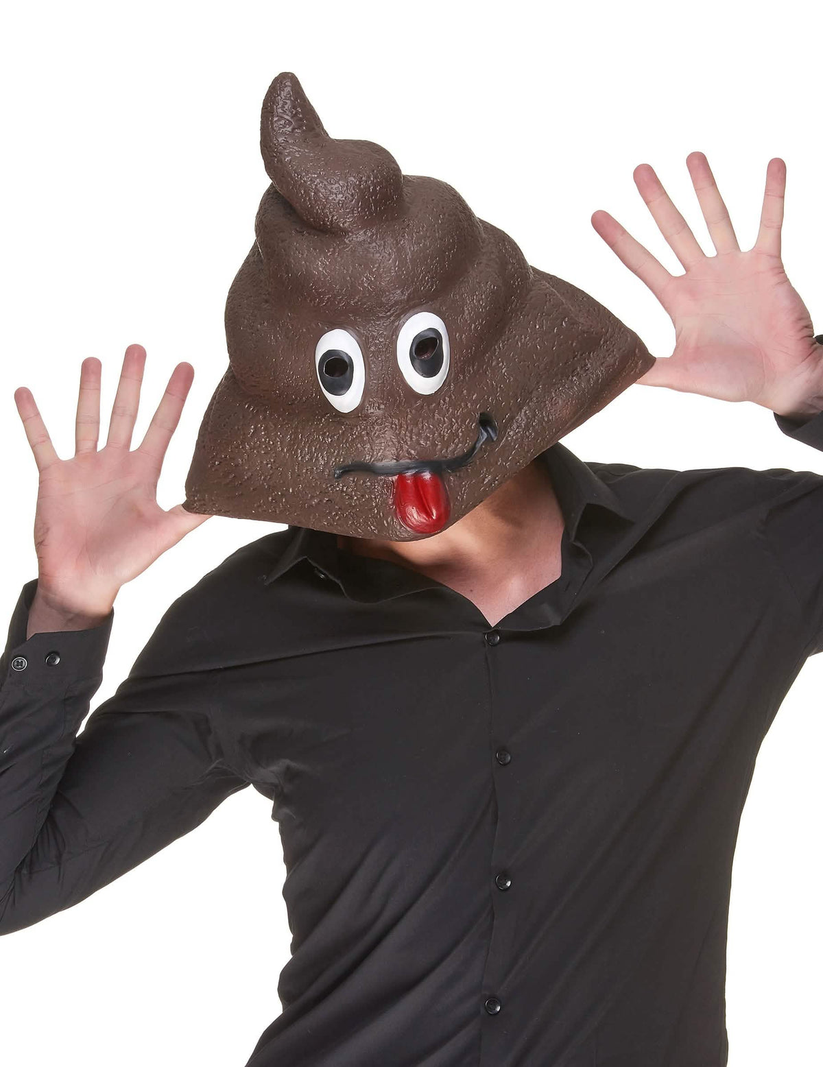 Vue de face du masque en latex Caca pour adulte