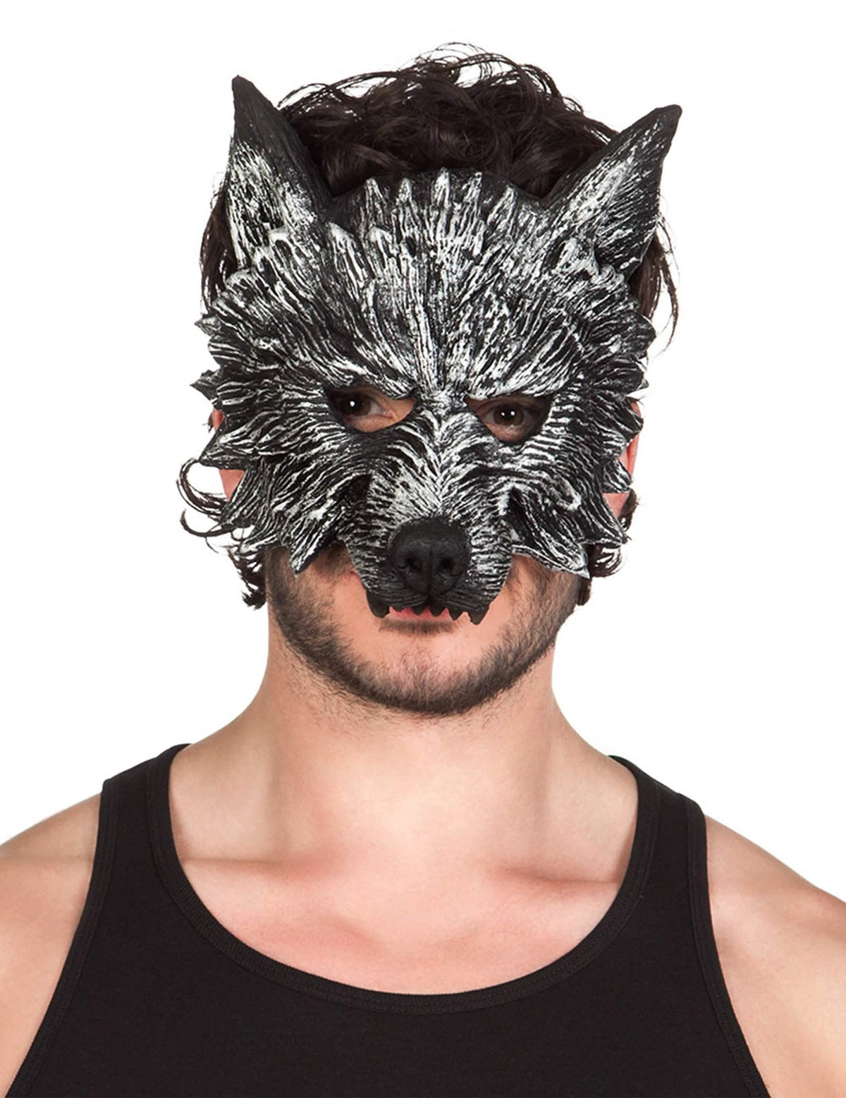 Masque de loup-garou pour adulte noir et argenté à poils texturés