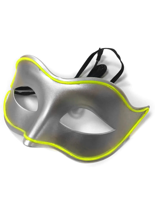 Vue de trois-quarts du masque vénitien néon LED pour adulte