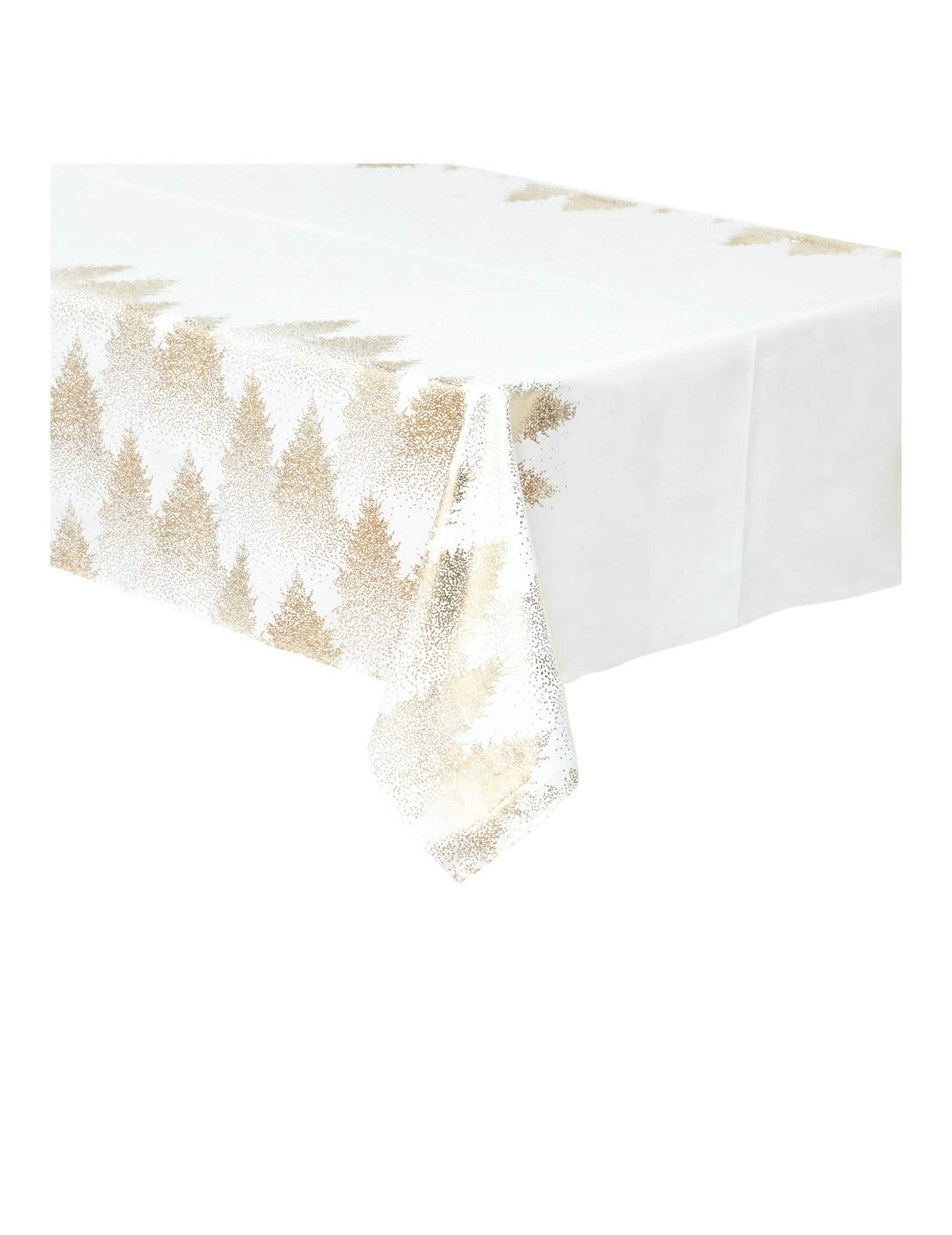 Nappe floquée sapins pour table de fête blanche et or