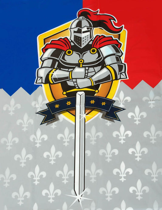 Détail de l'illustration d'un chevalier sur la nappe en plastique Chevaliers