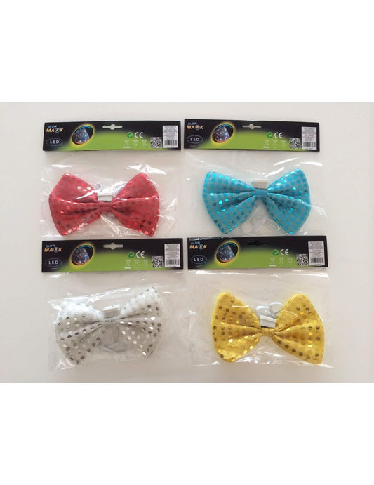 Vue des différents coloris du Noeud papillon led pour adulte à paillettes multicolore