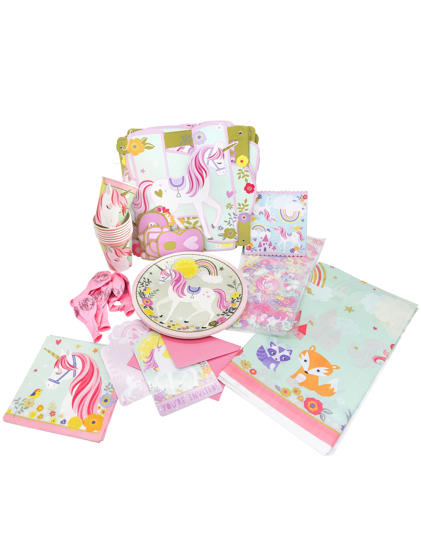 Vue d'ensemble du contenu du pack d'anniversaire licorne magique