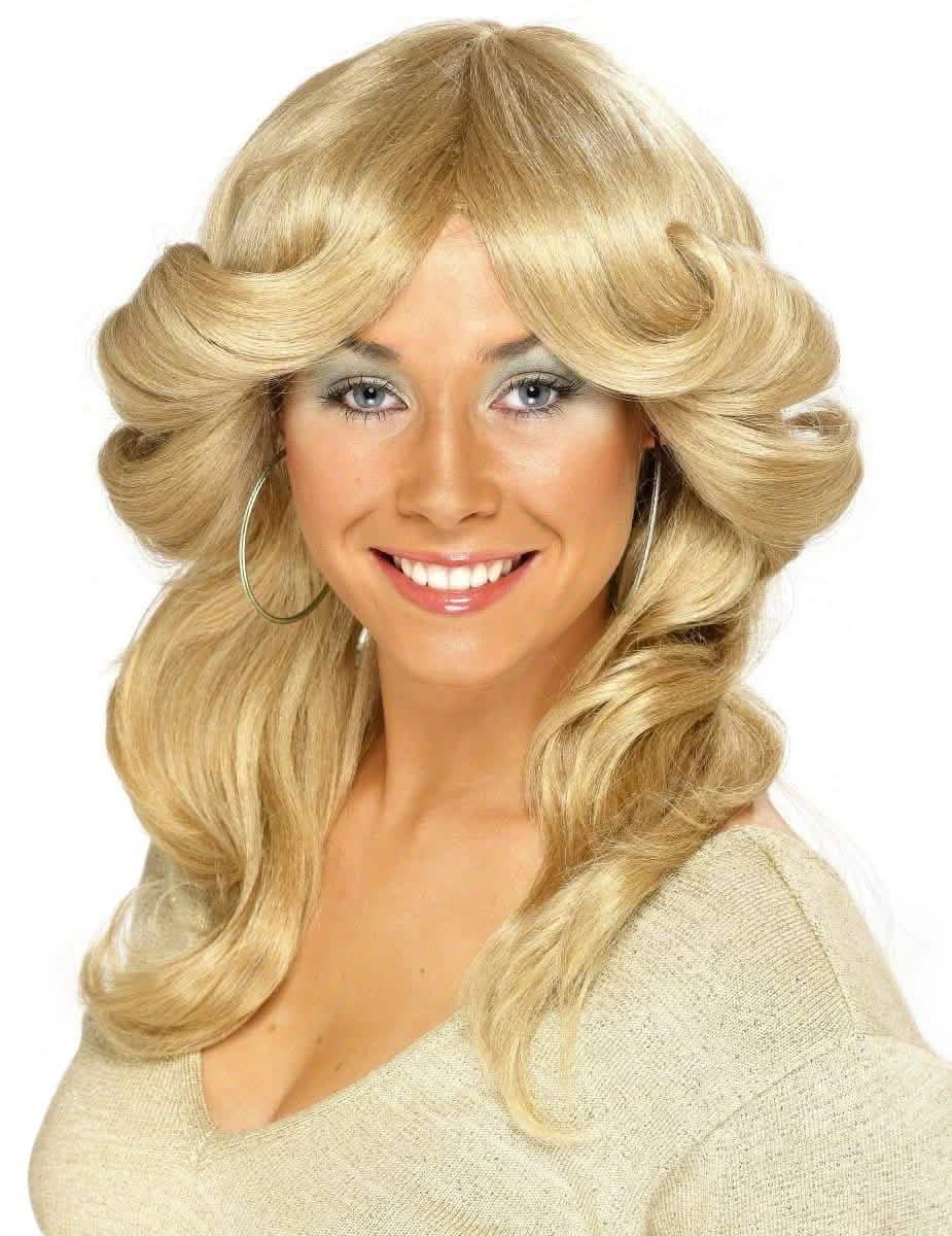 Perruque années 70 pour femme blonde à brushing volumineux