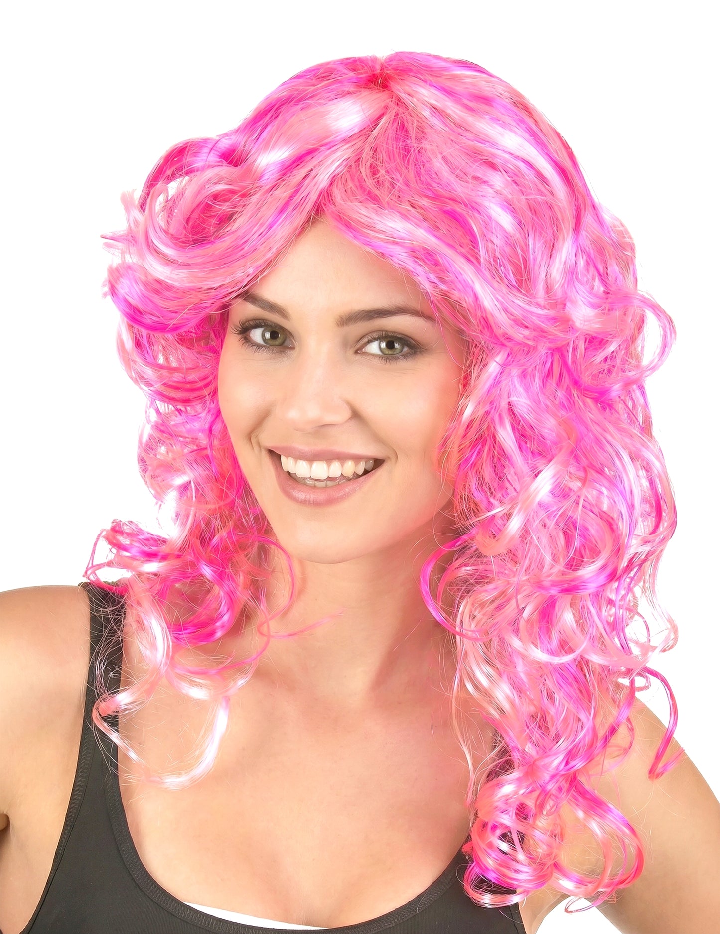 Rosa Perücke mit Locken für die Dame