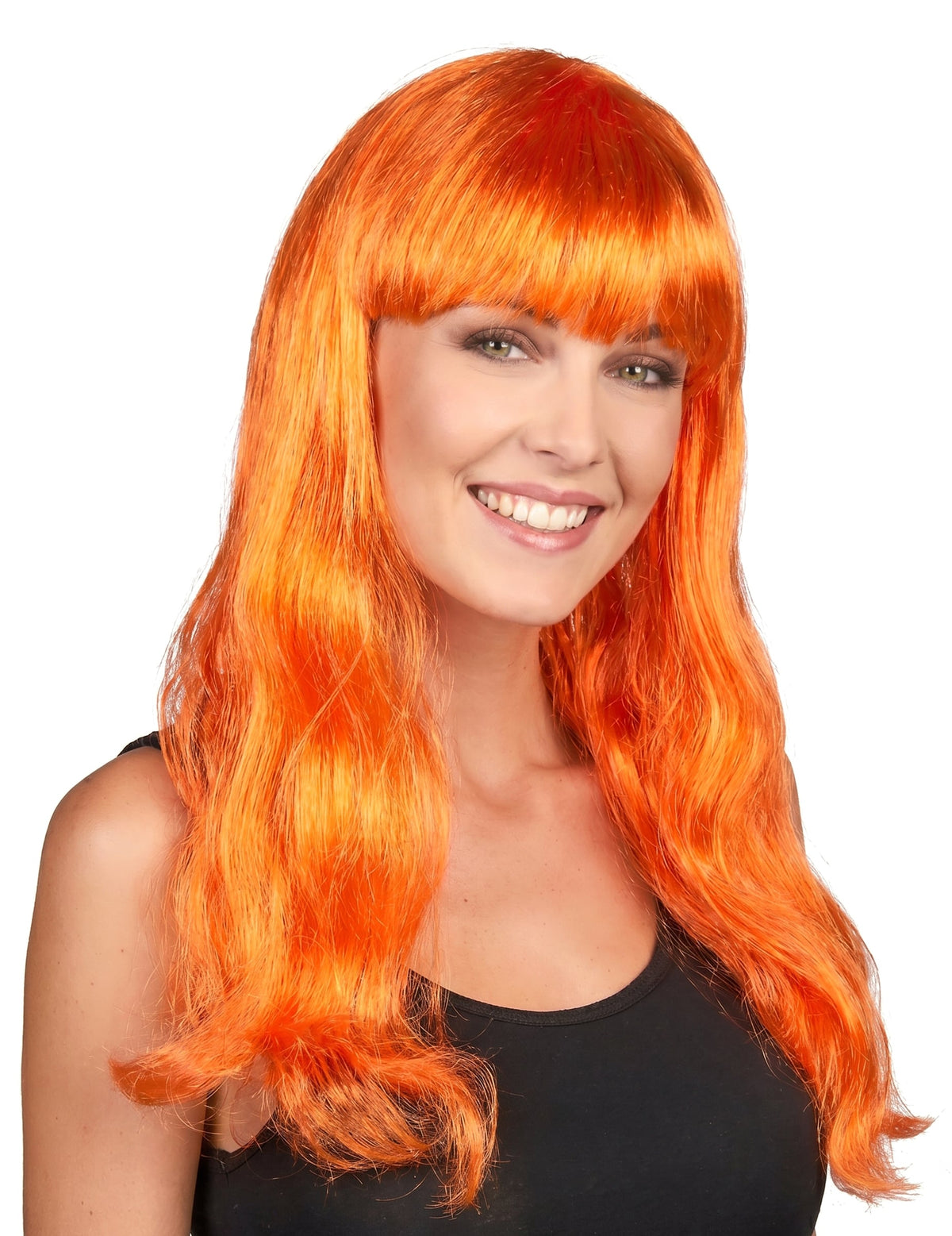 Hexen-Langhaarperücke mit Pony für Damen orange
