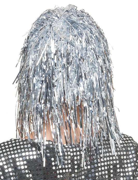 Folienperücke Lametta silber für Damen