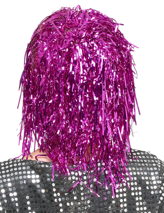 Folienperücke Lametta fuchsia für Damen