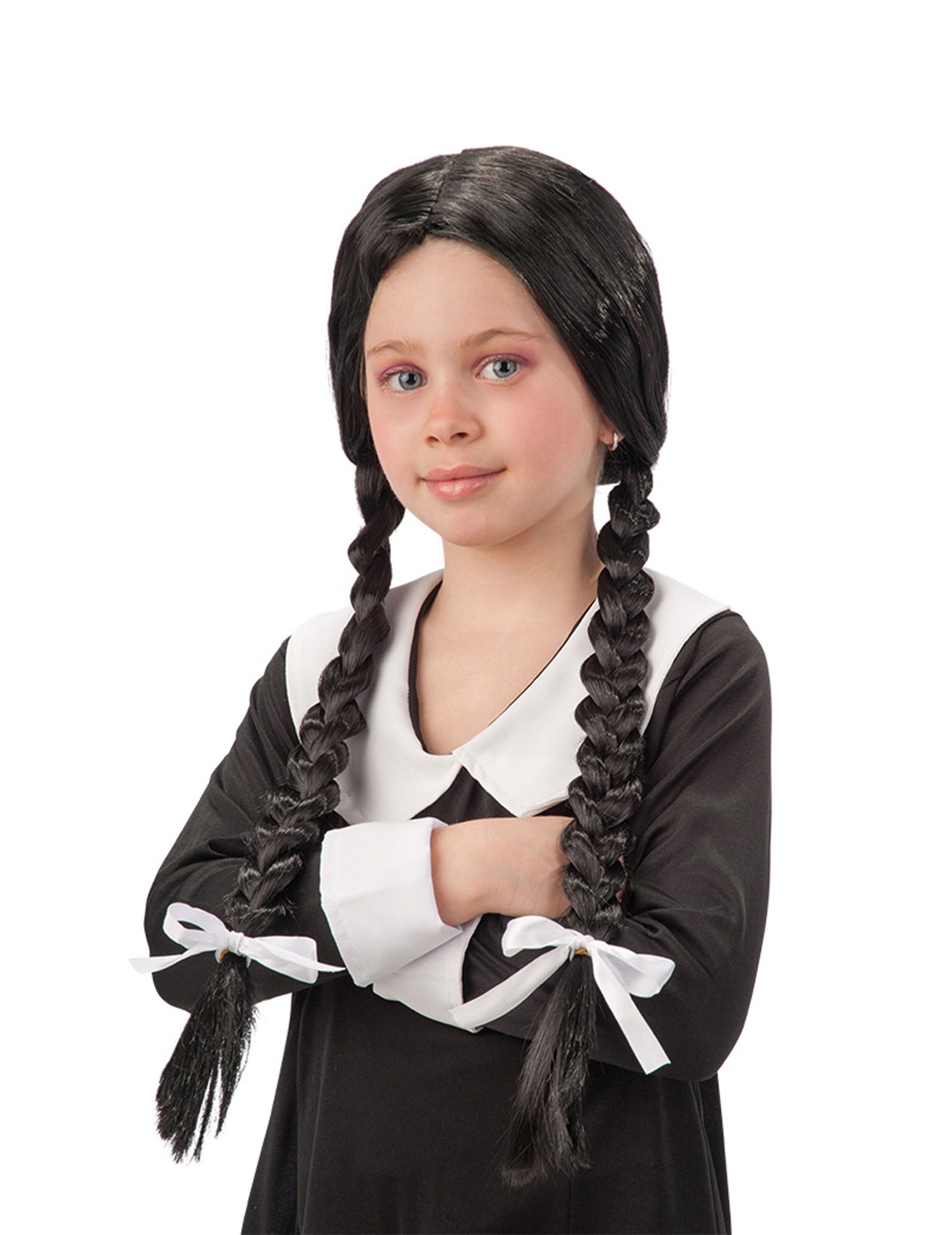 Perruque avec tresses écolière pour fille noire avec nœuds blancs