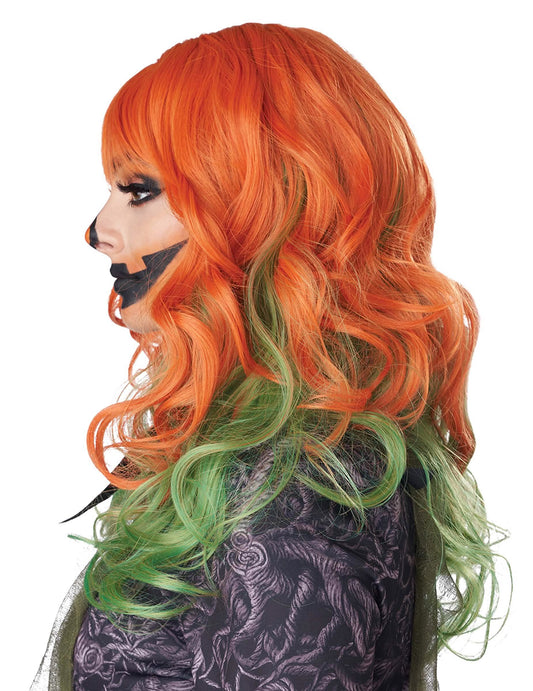 Vue de profil de la perruque pour femme rousse et verte