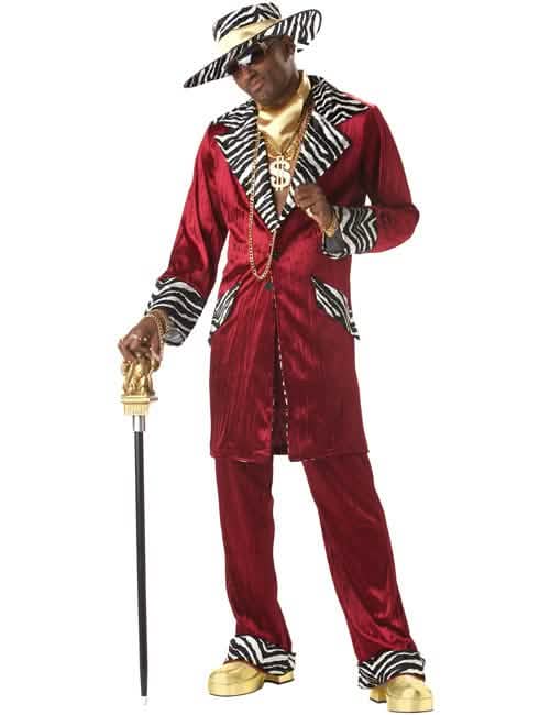 Déguisement de mac pour homme rouge blanc et noir avec imprimé zèbre