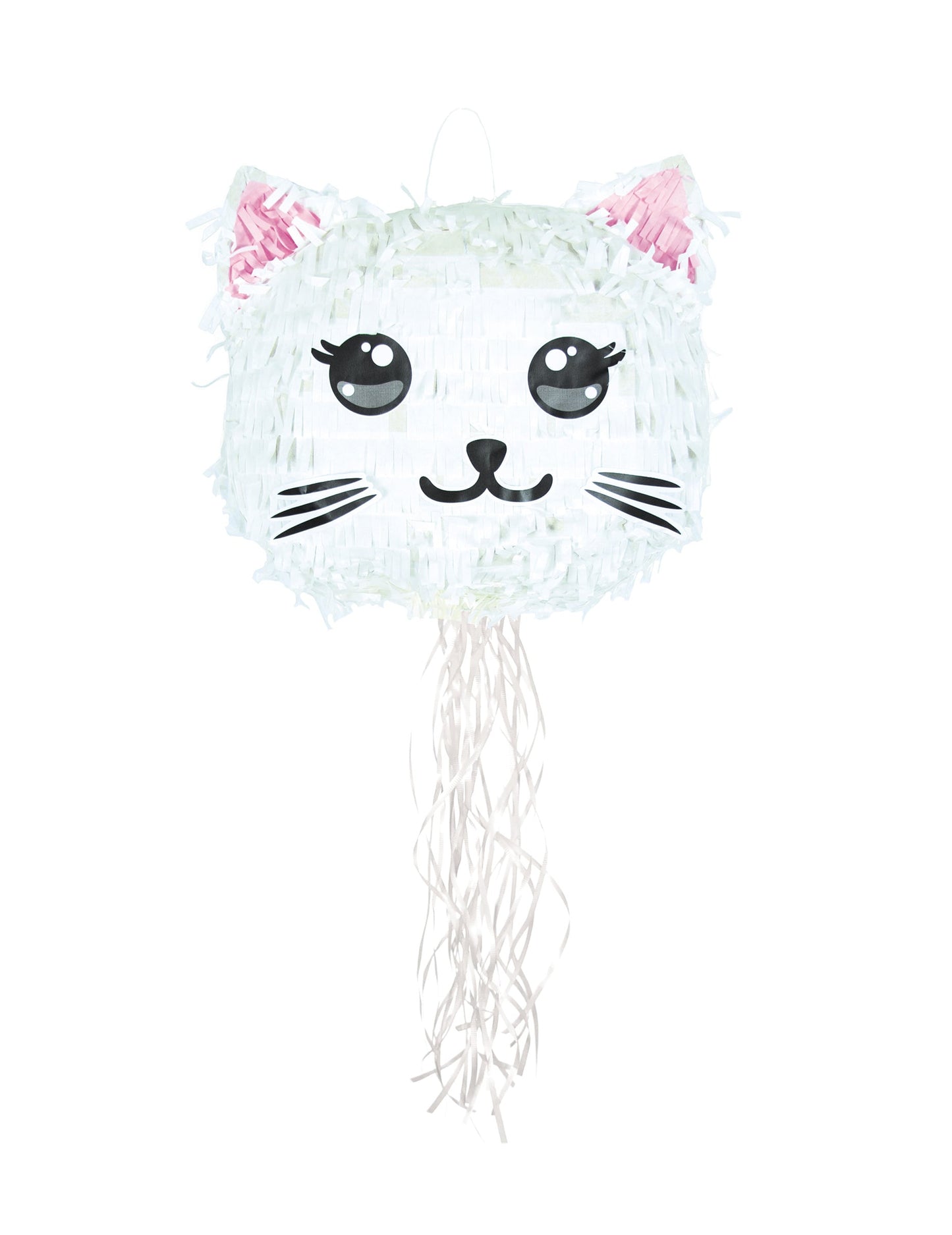 Piñata Chat Kawai pour enfant blanc avec oreilles roses et rubans