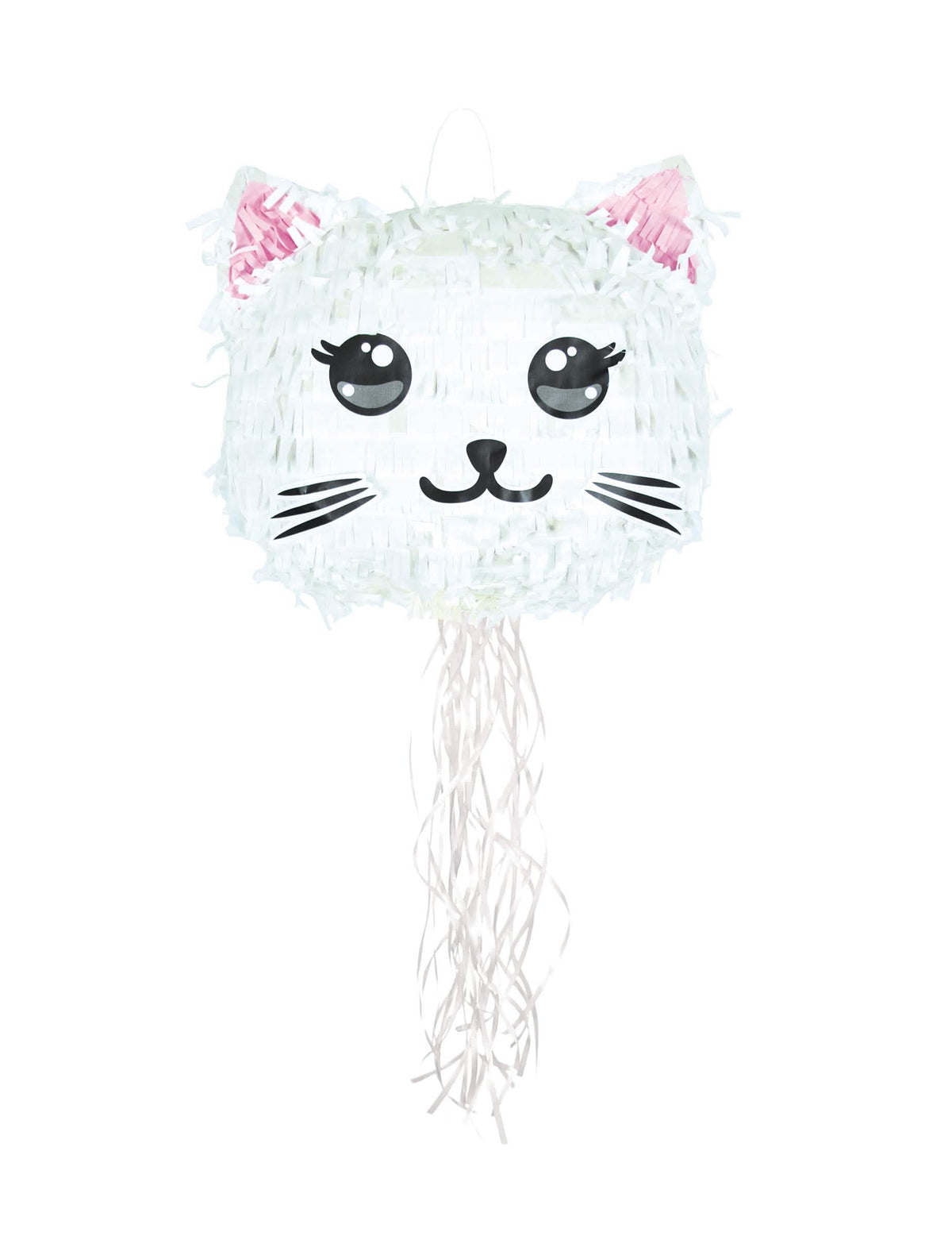 Piñata Chat Kawai pour enfant blanc avec oreilles roses et rubans
