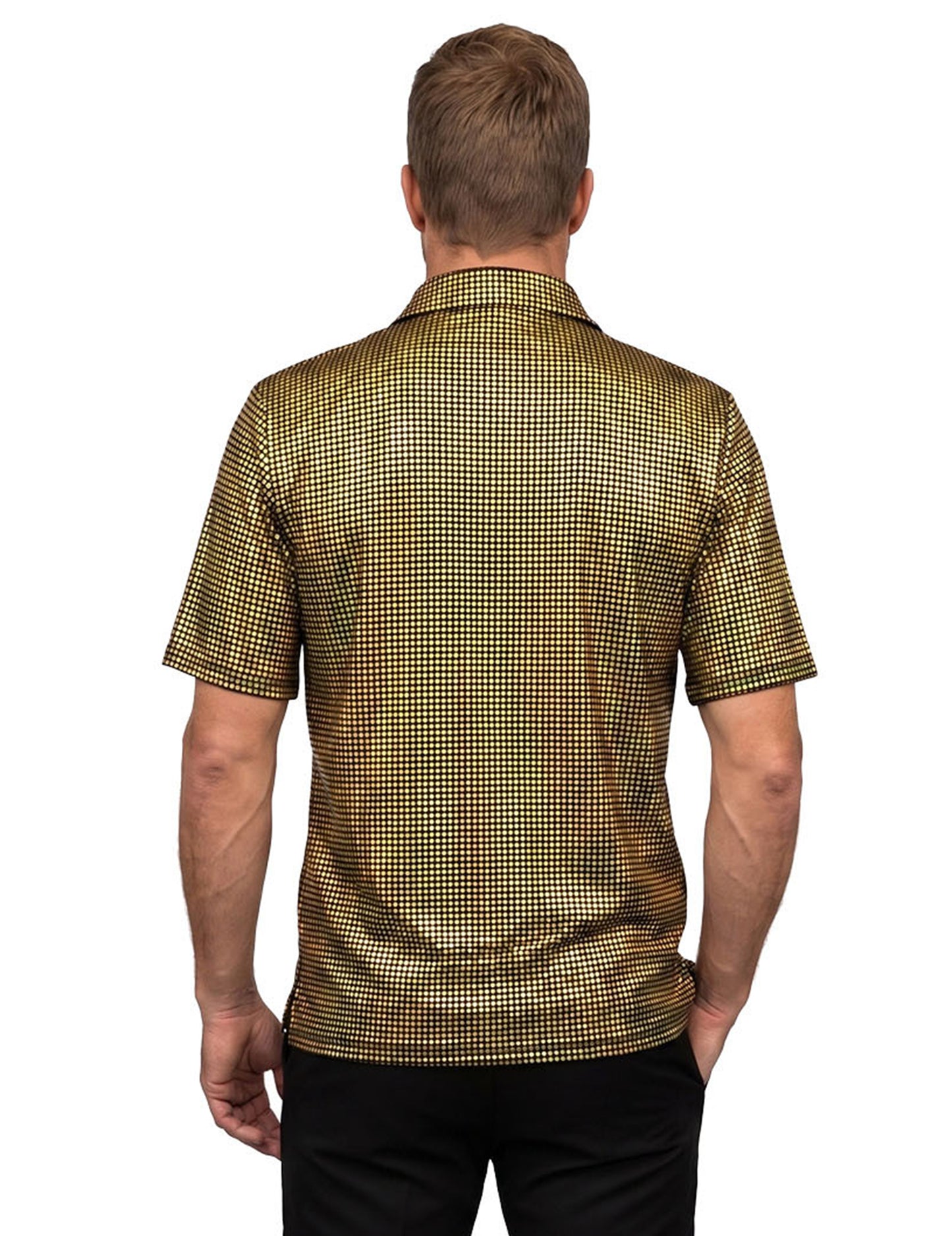 Luxus Disco-Poloshirt mit goldenen Pailletten für Herren
