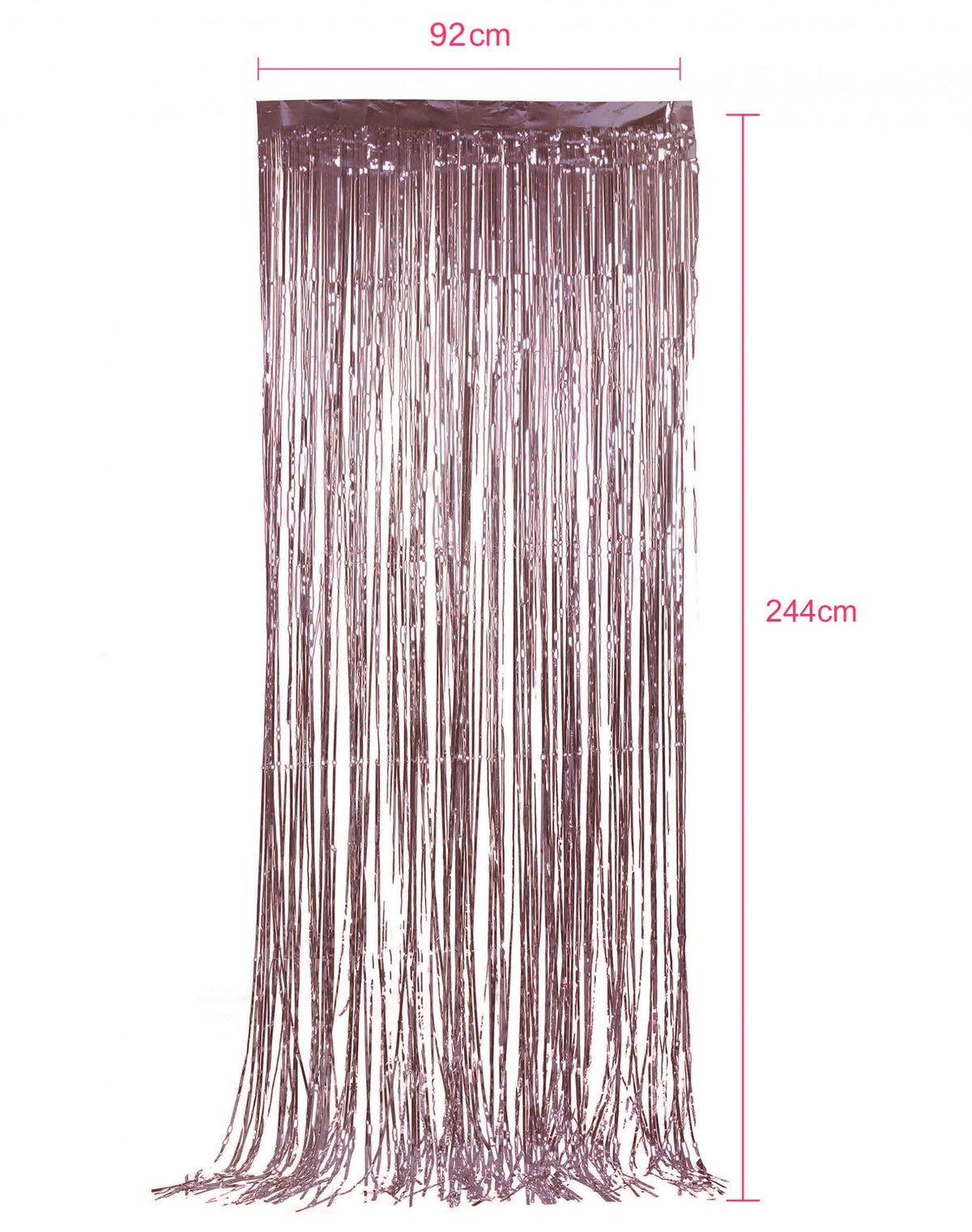 Dimensions du rideau scintillant à franges pour fête rose gold