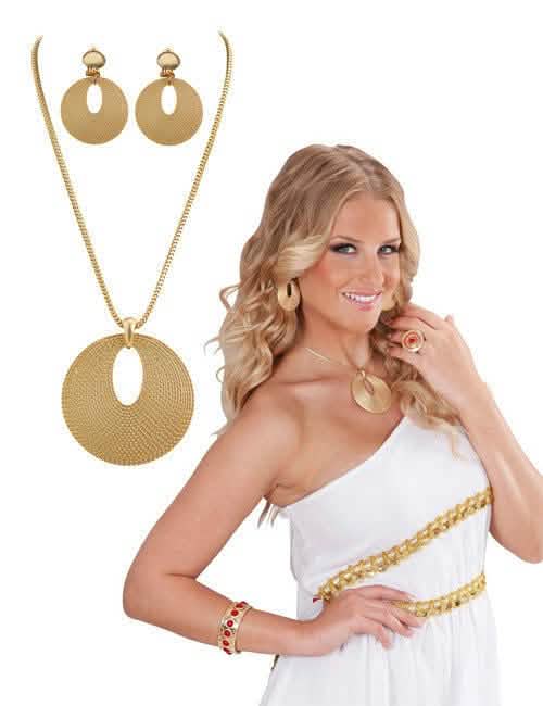 Römischer Schmuck für Damen, vergoldet mit Halskette und Ohrringen