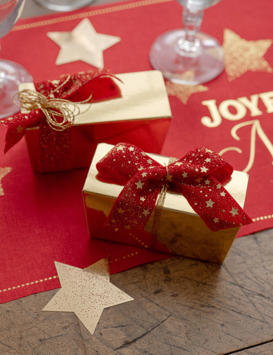 Rotes Geschenkband mit Goldsternen 2,5 cm x 3 m