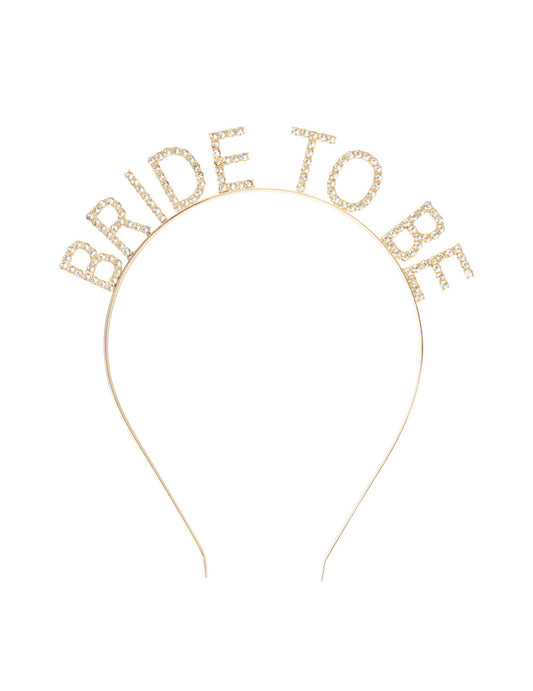 Gros plan sur l'inscription en strass du Serre-tête Bride to be