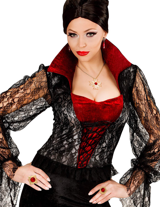 Vue rapprochée du set bijoux vampire pour adulte