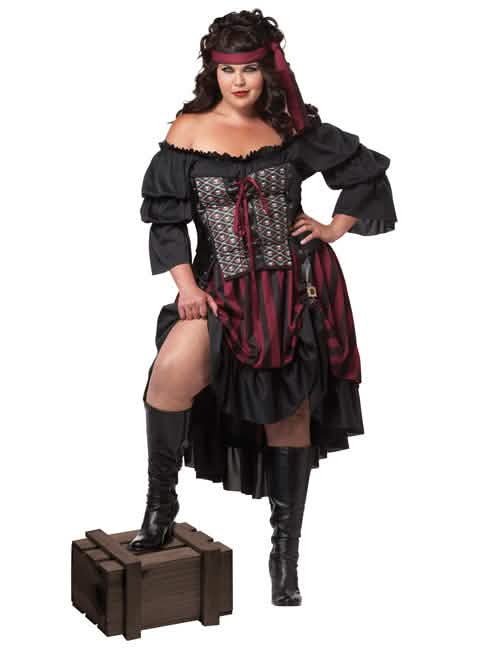 Piratenkostüm für Damen Schwarz und Bordeaux mit Korsett und Stirnband