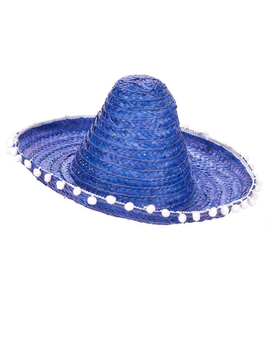 Blauer Sombrero mit Bommel für Erwachsene