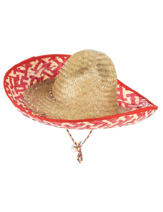 Mexikanischer Sombrero für Erwachsene Strohhut beige-rot