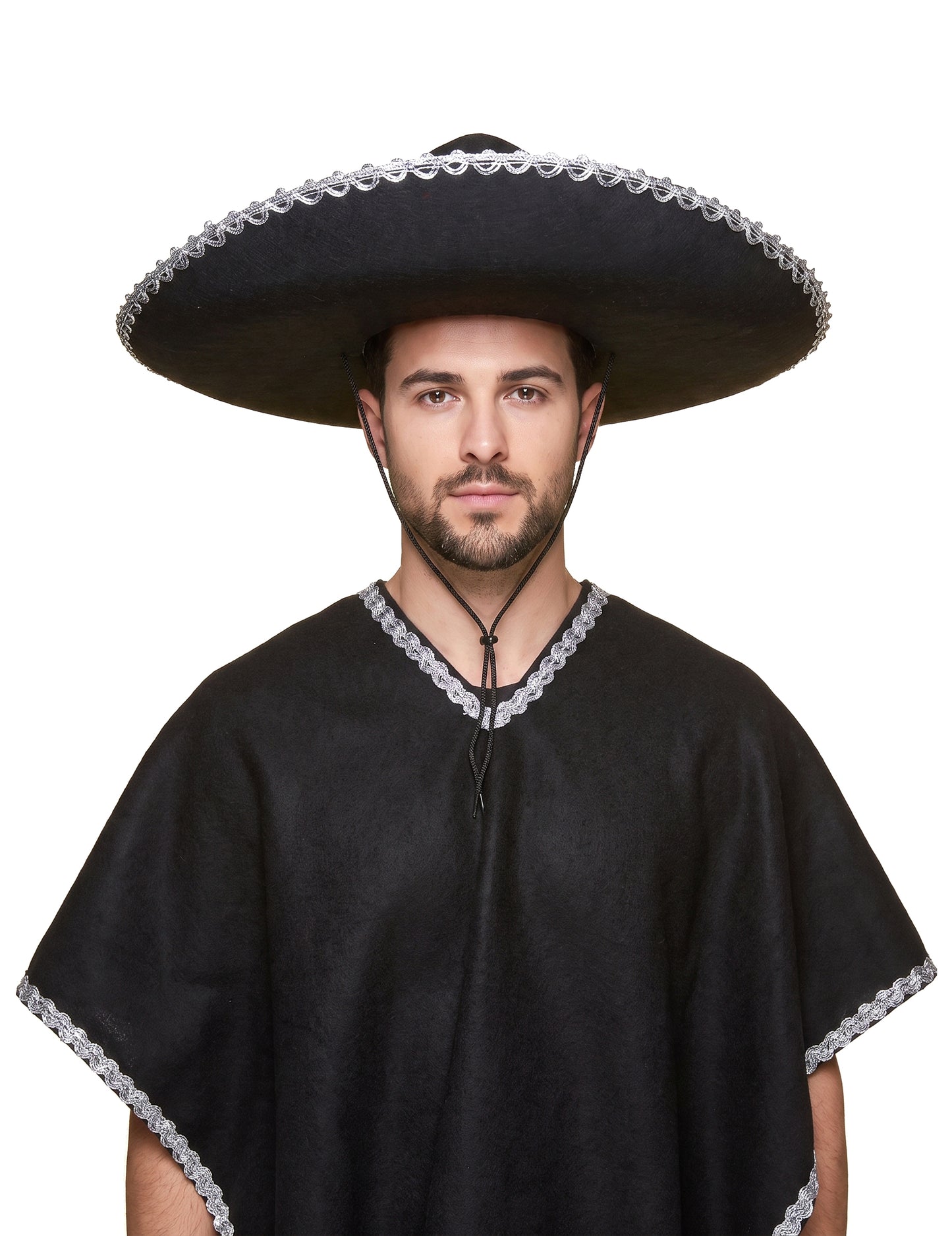 Mexiko Sombrero für Erwachsene schwarz-silber