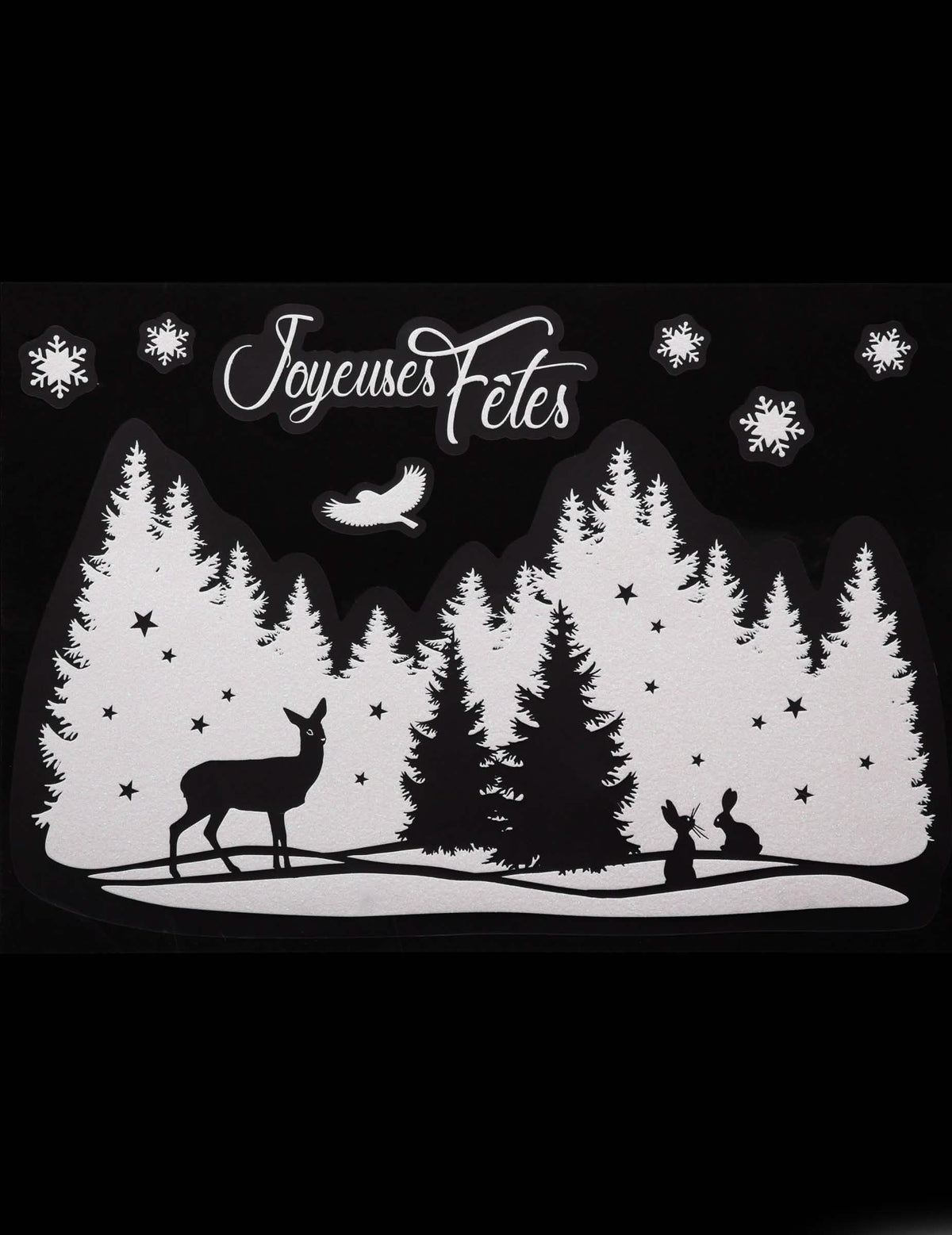 Sticker pour vitre paysage de noël blanc pailleté
