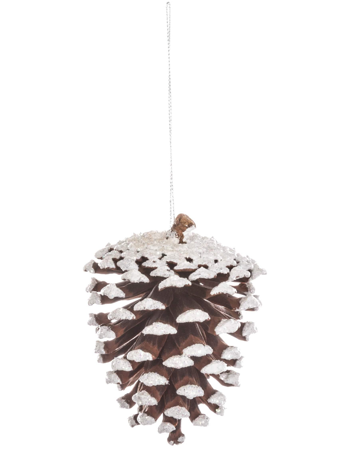 Suspension pomme de pin pour sapin enneigée marron et blanc