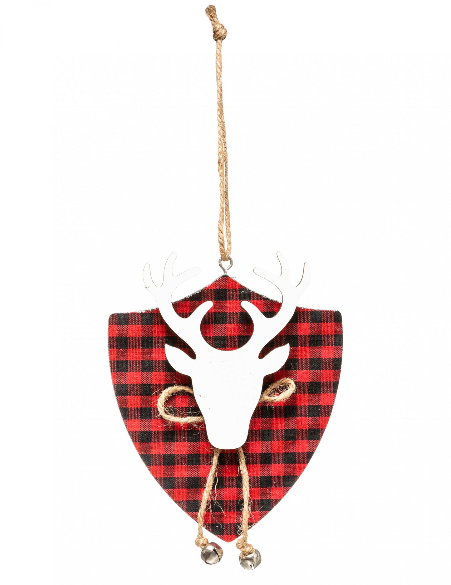 Suspension tête de renne tartan pour sapin rouge et noir