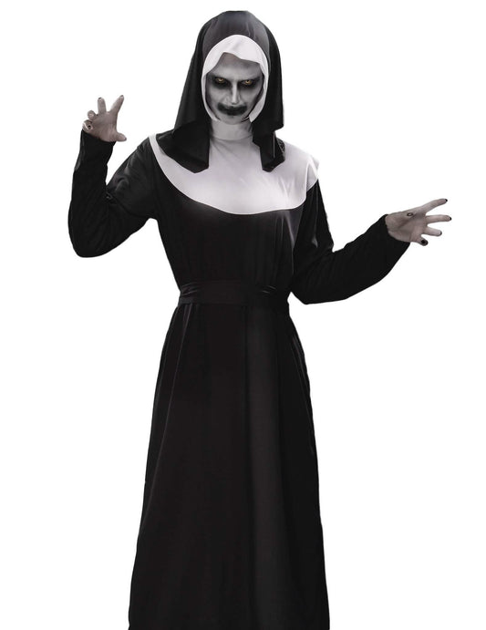 Zombiehaftes Nonnen-Kostüm Halloween-Set 7-teilig schwarz-weiss