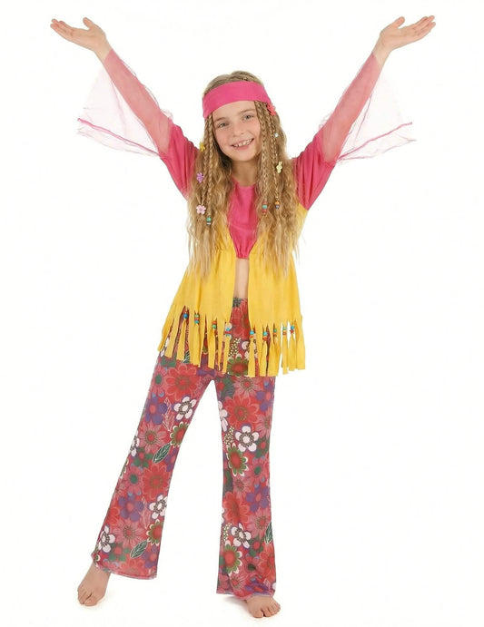 Buntes Hippie-Paarkostüm für Mutter und Tochter