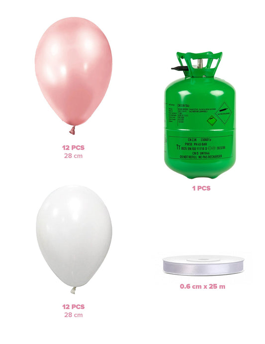 Heliumflaschen-Set mit 24 Ballons roségold-weiß