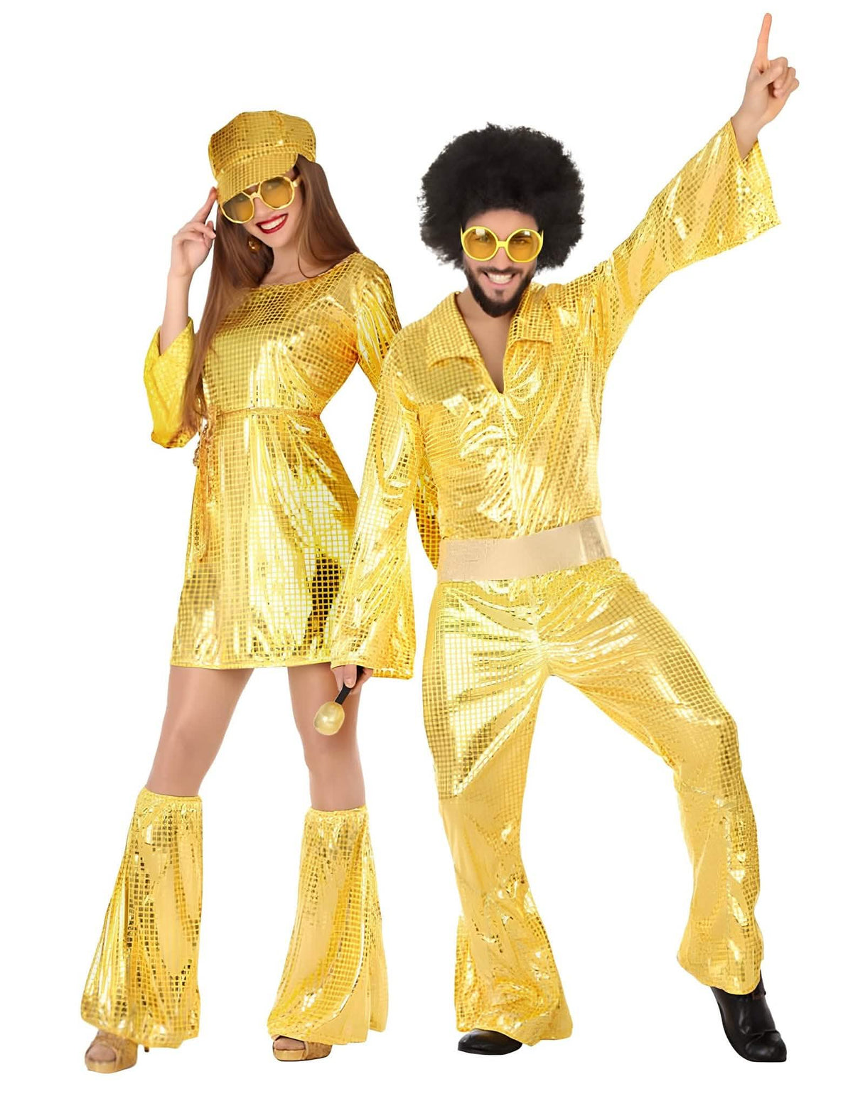 Disco Paarkostüm in gold für Erwachsene