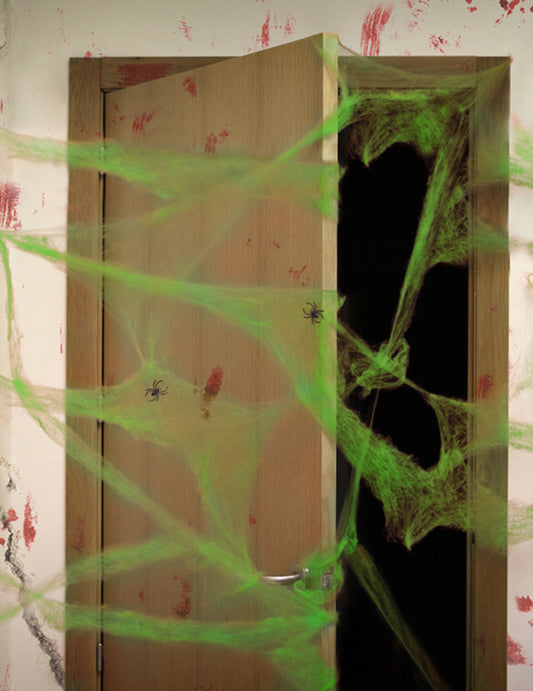 Halloween Spinnweben-Set in Grün 20 g mit Spinnen