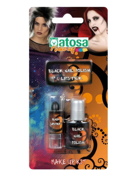 1 in 2 Schwarzer Nagellack und Lippenstift für Erwachsene Halloween