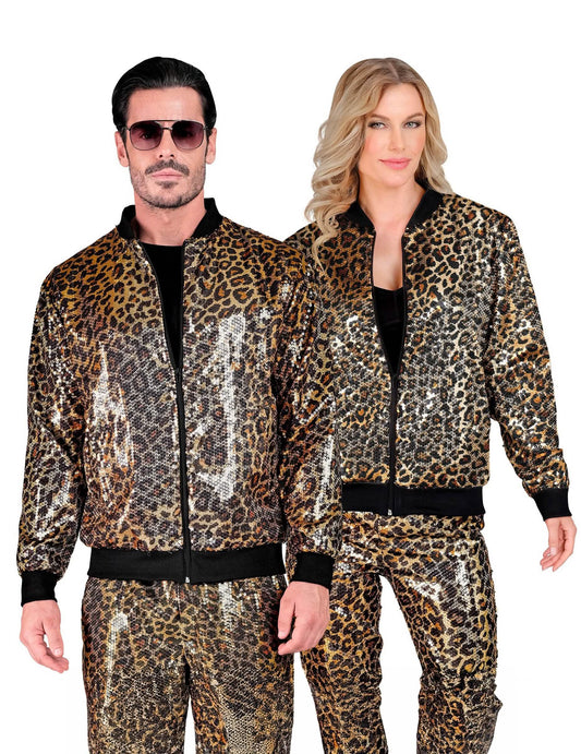 Leoparden Pailletten Bomberjacke für Erwachsene