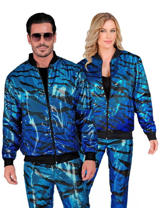 Blaue Pailletten Bomberjacke für Erwachsene