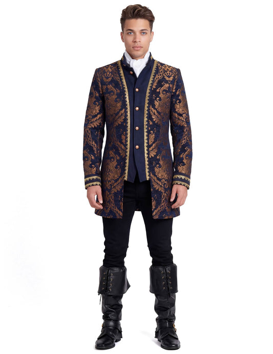 Blaue Barockjacke für Herren mit luxuriöser Stickerei