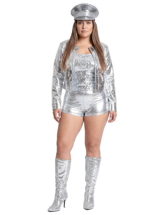 Silbermetallische Krokodil-Jacke für Damen
